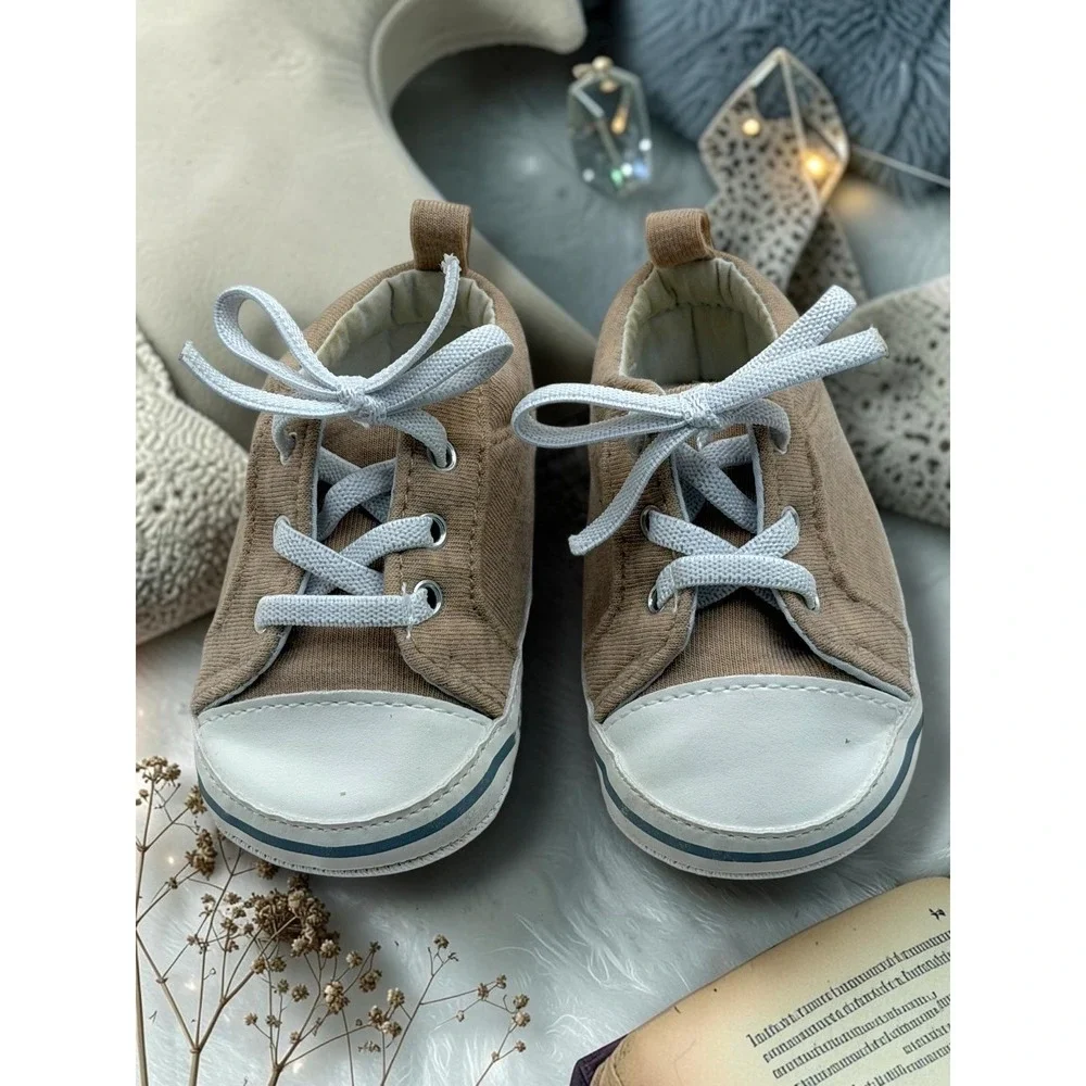 Carters Child of Mine Tan Jersey Knit Crib Shoes Sneakers 3-6M Baby Boys Girls